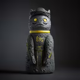 a toy cat is standing in the rain