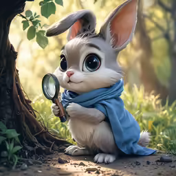 a cartoon rabbit is shown looking through a magnifying glass