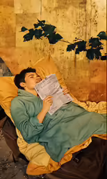 a person with a sheet of paper in their mouth