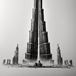 an illustration of a tall building in the sky