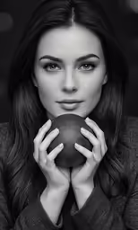 a woman is holding up a ball