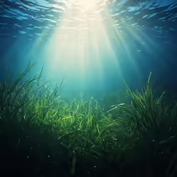 green grass in the ocean under the sunlight
