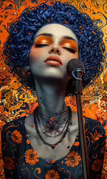 the woman with a microphone is singing into the microphone