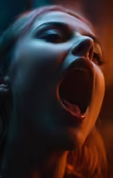 woman screaming with her mouth open, appearing to be screaming