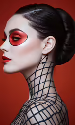 the face and neck of a woman with an unusual make - up