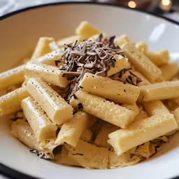 a pasta dish with chocolate sprinkled in on top