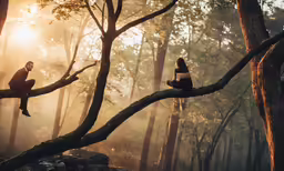 two birds sitting on tree branches near one another