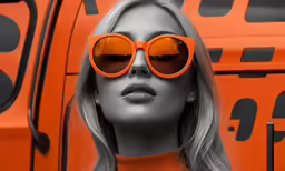 the young lady has sunglasses on in front of the truck