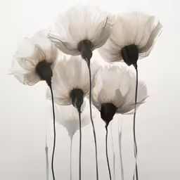 four flower petals with a white background and black centers