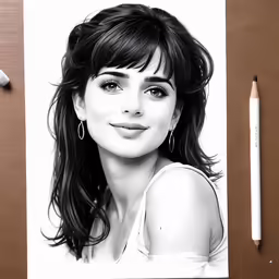 the painting depicts an image of a woman with bangs and bangs
