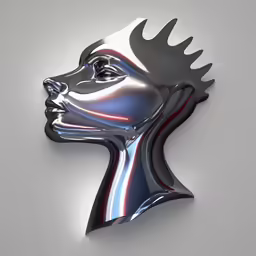 a chrome art form of the head of a woman