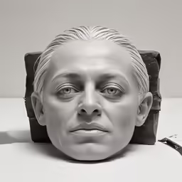 a man has his head in a statue