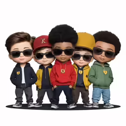 a group of people in different outfits wearing sunglasses and hats
