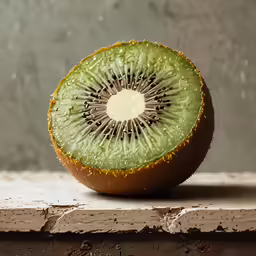 a cut in half fruit that looks like a kiwi