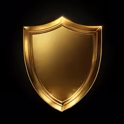 a golden and glossy shield on a black background