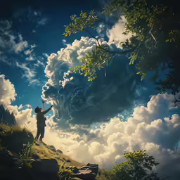 the person is reaching for something in the sky