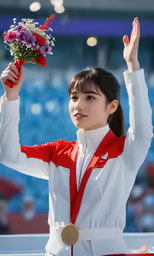 a woman is holding her flowers in her hand