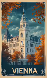 an orange tree sits in front of a poster that reads vienna