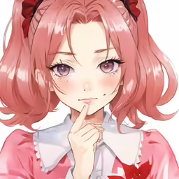 an anime character that has pink hair and blue eyes