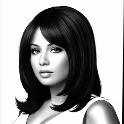 a woman in white and black is looking at the camera