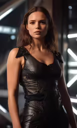 an attractive woman in a black leather outfit