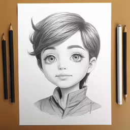 pencil drawing of a child with short hair and eyes
