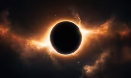 a solar eclipse, with clouds all around it