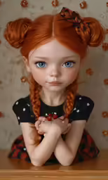 a girl with red hair is posing for a picture