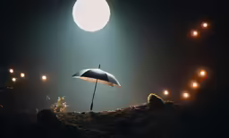 the woman is looking at her umbrella by night