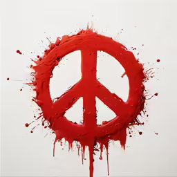 the word peace painted in red ink over a white background