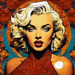 a painting of a beautiful blond woman with blue eyes,an illustrated portrait of a beautiful blond woman