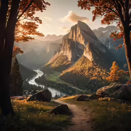 the sun shines brightly over a green mountain valley