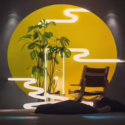 a woman sitting on a couch with a chair in the background