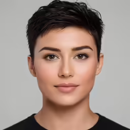a young woman posing with brown hair and an emo hairdo