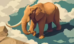 a painting of an elephant in front of a backdrop