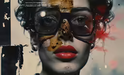 altered photograph of woman with painted face and glasses