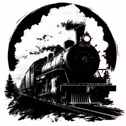 an illustration of a train in black and white