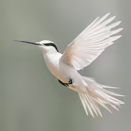 a white bird with black and white feathers flying