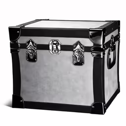 a dark gray suitcase with four black latches