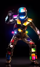 a robot made out of blocks and light - up lights