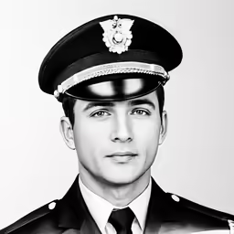 a police officer wearing his uniform is smiling