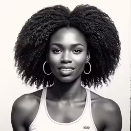 a woman with a large afro wearing a tank top