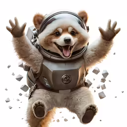 the puppy is in space and wearing a costume