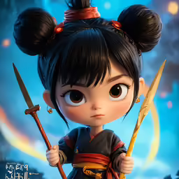 cartoon illustration featuring a girl with a bow and a long ponytail