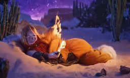 a young person laying on top of a sandy area