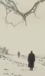 two people walking in the snow on a snowy day