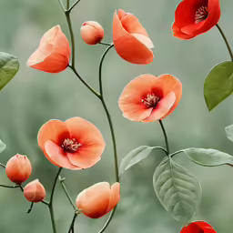 a group of flowers on a stem with leaves