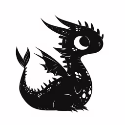 an ink drawing of a dragon on white background,a silhouette drawing of a black dragon on a white background