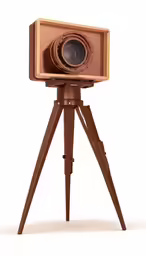 a brown tripod with a camera attached to it