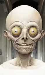 an alien with yellow eyes has big, bright eyes
